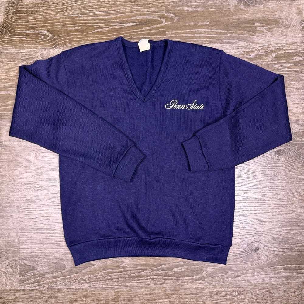 Vintage 1970's Penn State Mens M Velva Sheen V-Neck Sweater Long Sleeves
